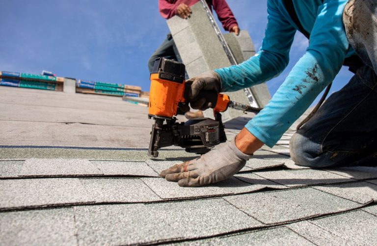 roofers installing new shingles, Shoreview