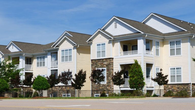 white apartments with shingle roofs, Shoreview, Minnesota